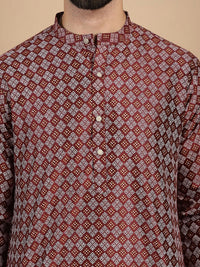 Anouk Geometric Printed Mandarin Collar Regular Straight Kurta With Churidar