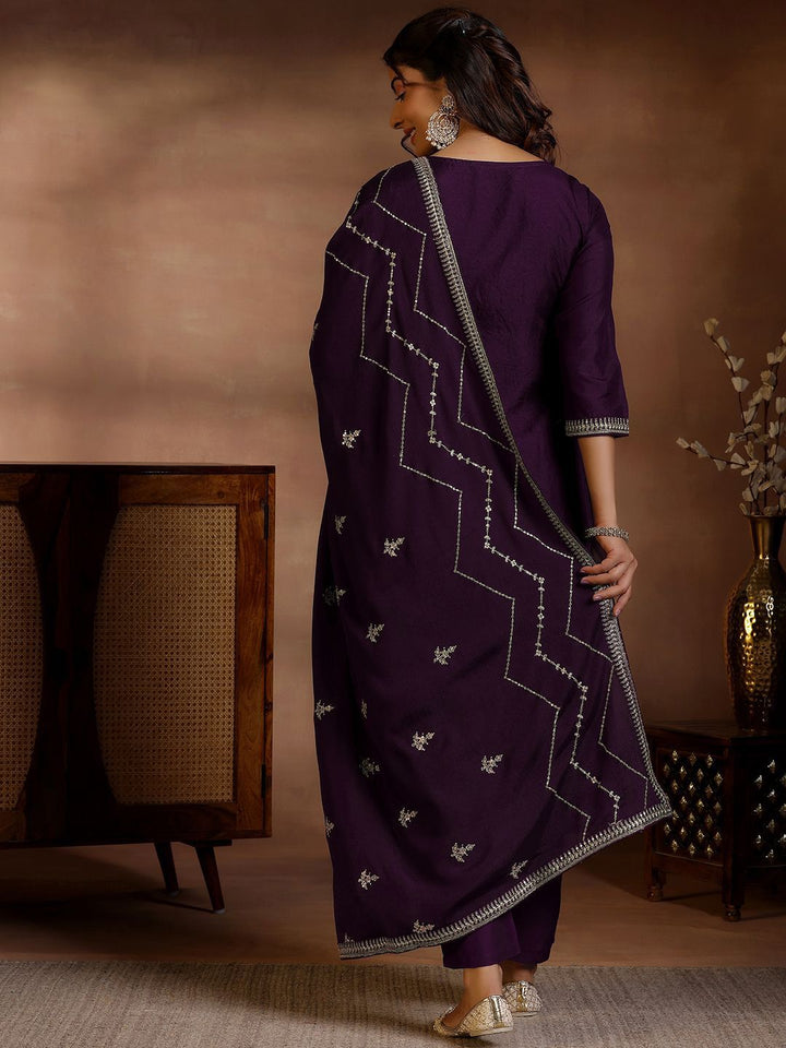 Libas Floral Printed V-Neck Thread Work Straight Kurta With Palazzos & Dupatta