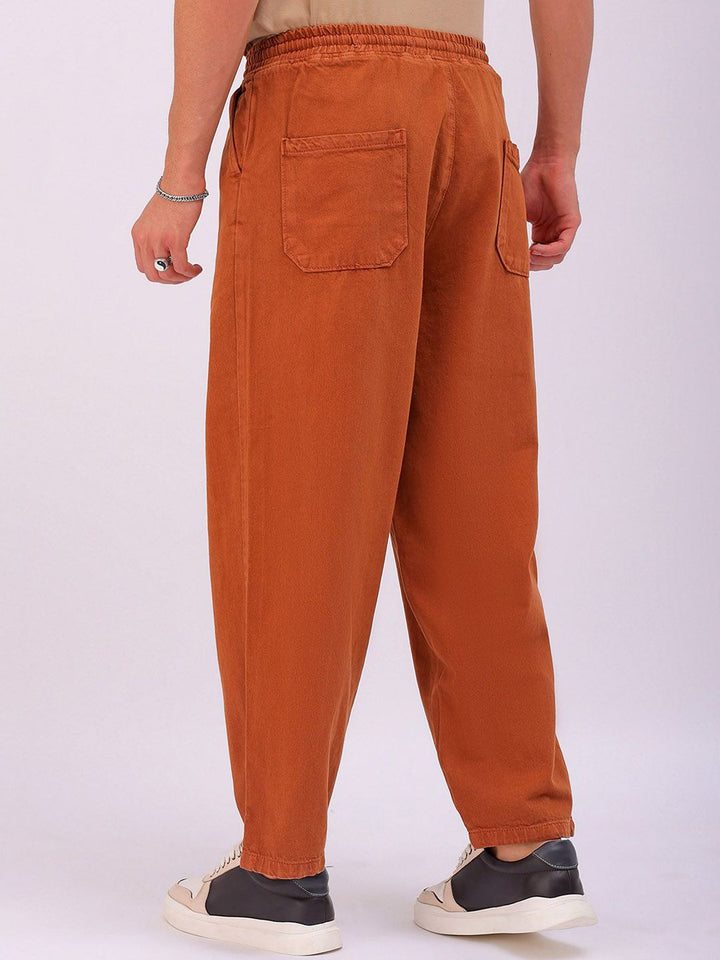 The Indian Garage Co Men Baggy Fit Cotton Elasticated Waist Jeans
