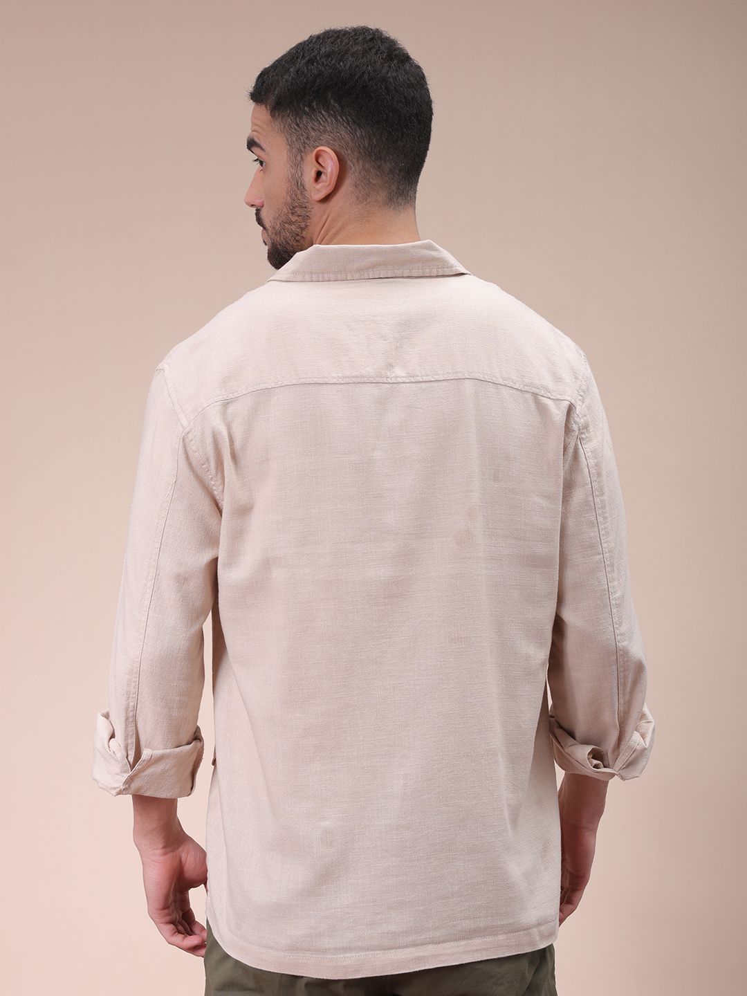 The Indian Garage Co Men Regular Fit Solid Double Flap Pocket Resortwear Overshirt
