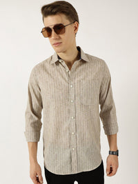 Thomas Scott Men Classic Slim Fit Opaque Striped Casual Shirt