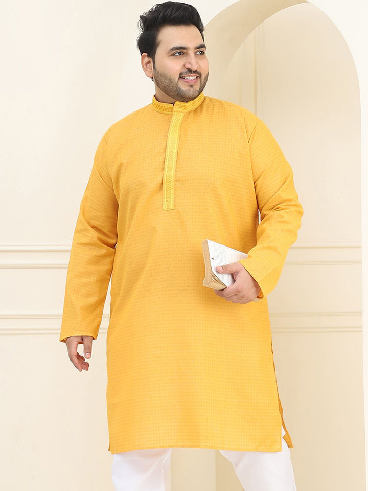 SOJANYA PLUS Kurta Kapas Lurus Rekaan Tenunan Berkolar Mandarin