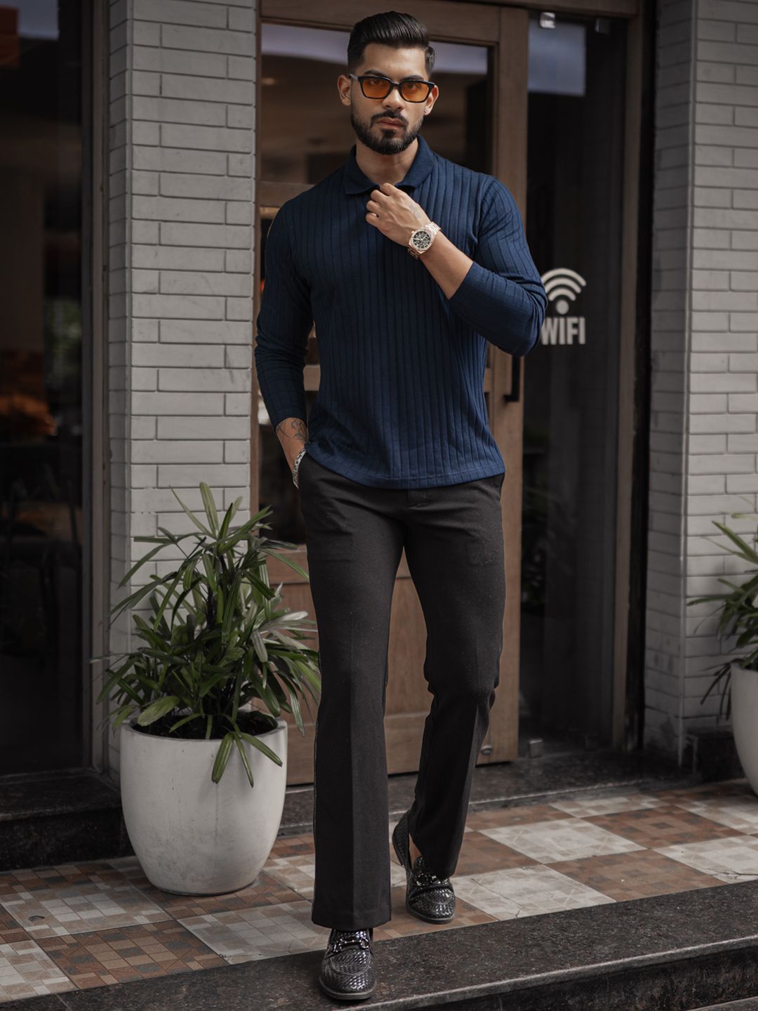Powerlook Men Self Design Polo Collar Cotton T-shirt