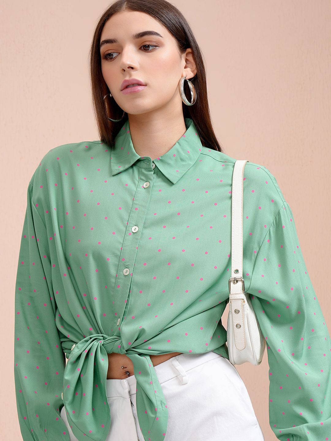Tokyo Talkies Women Printed Drop Shoulder Button Down Shirt