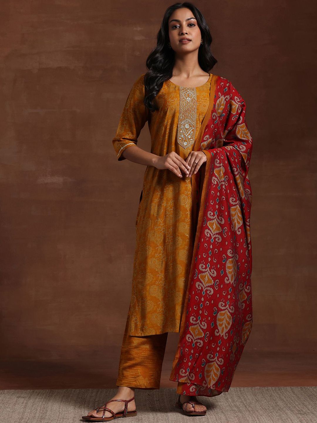 Libas Floral Embroidered Gotta Patti Kurta with Trousers & Dupatta
