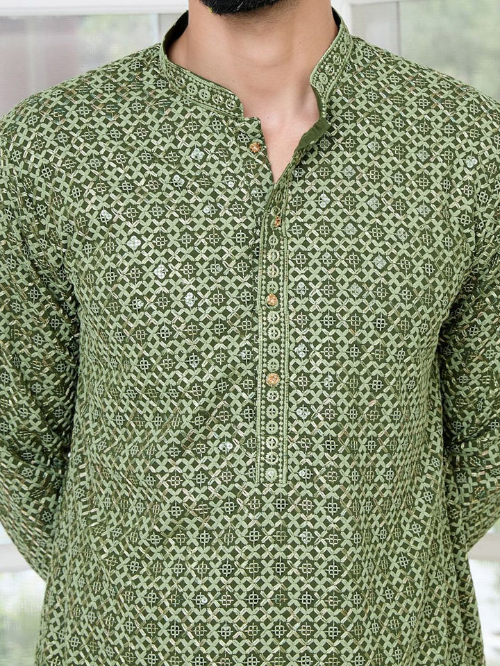 See Designs Floral Embroidered Mandarin Collar Chikankari Straight Kurta