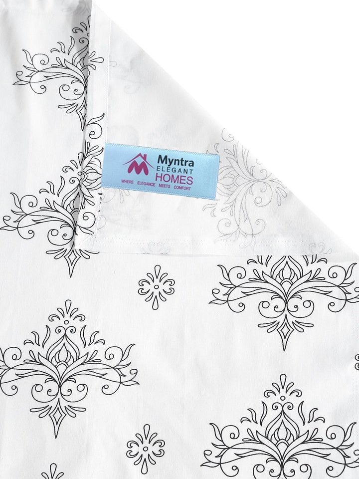 Myntra Elegant Homes White & Grey Floral 400 TC Cadar dengan 2 Sarung Bantal