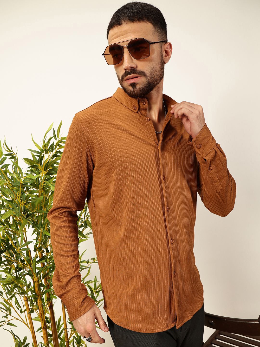 Thomas Scott 
Men Premium Slim Fit Vertical Stripes Textured Casual Shirt