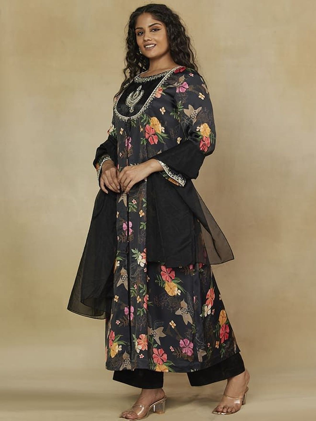 Mamicha Floral Print Satin Maxi Dress