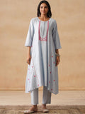 House of Chikankari Women Solid Blue Cotton A-Line Kurta