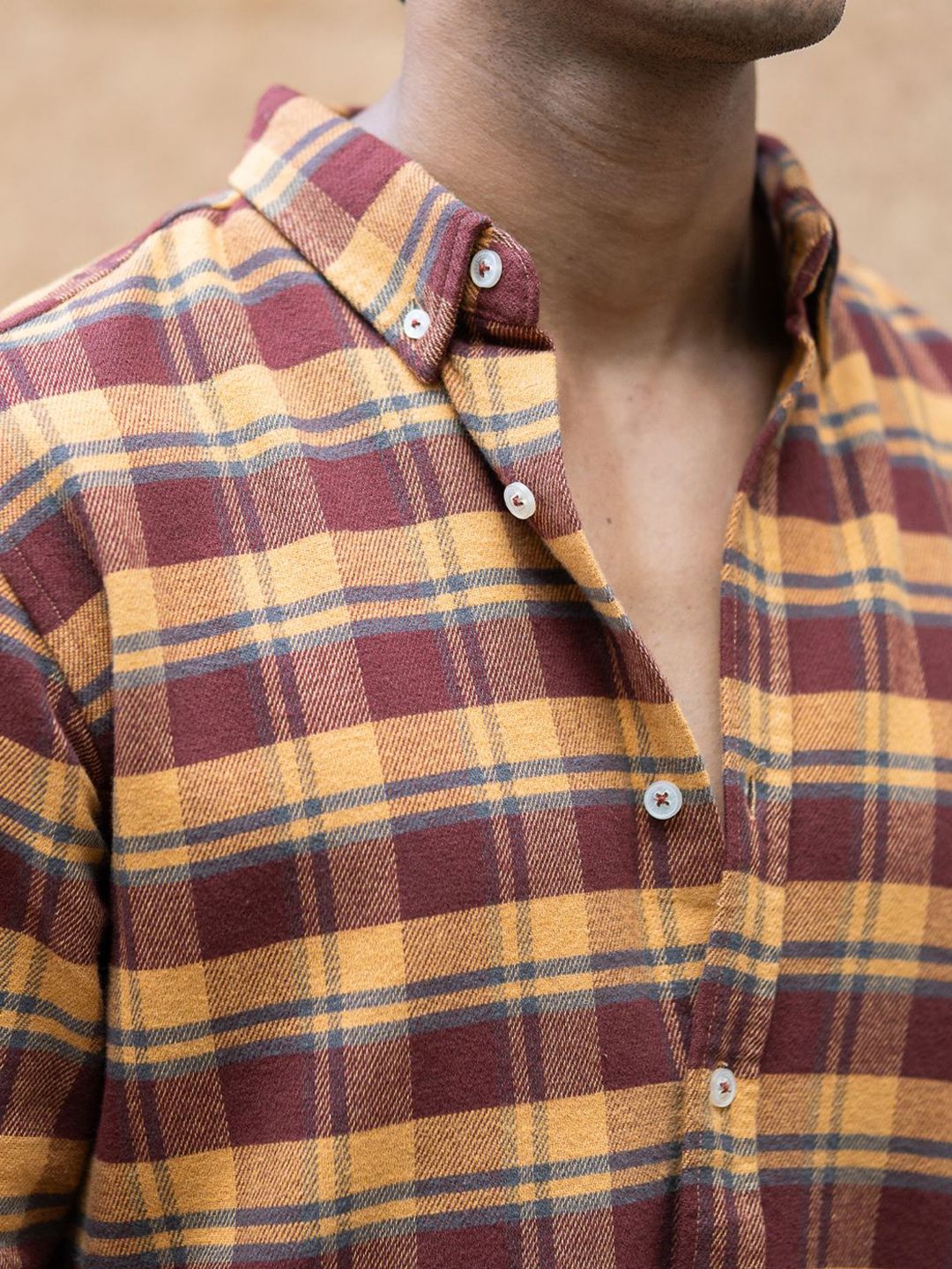 Powerlook Tartan Checked Long Sleeves Pure Cotton Shirt