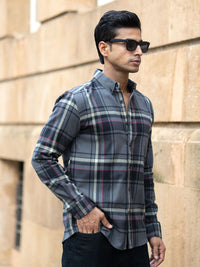 Powerlook Men Tartan Checked Spread Collar Cotton Casual Shirt