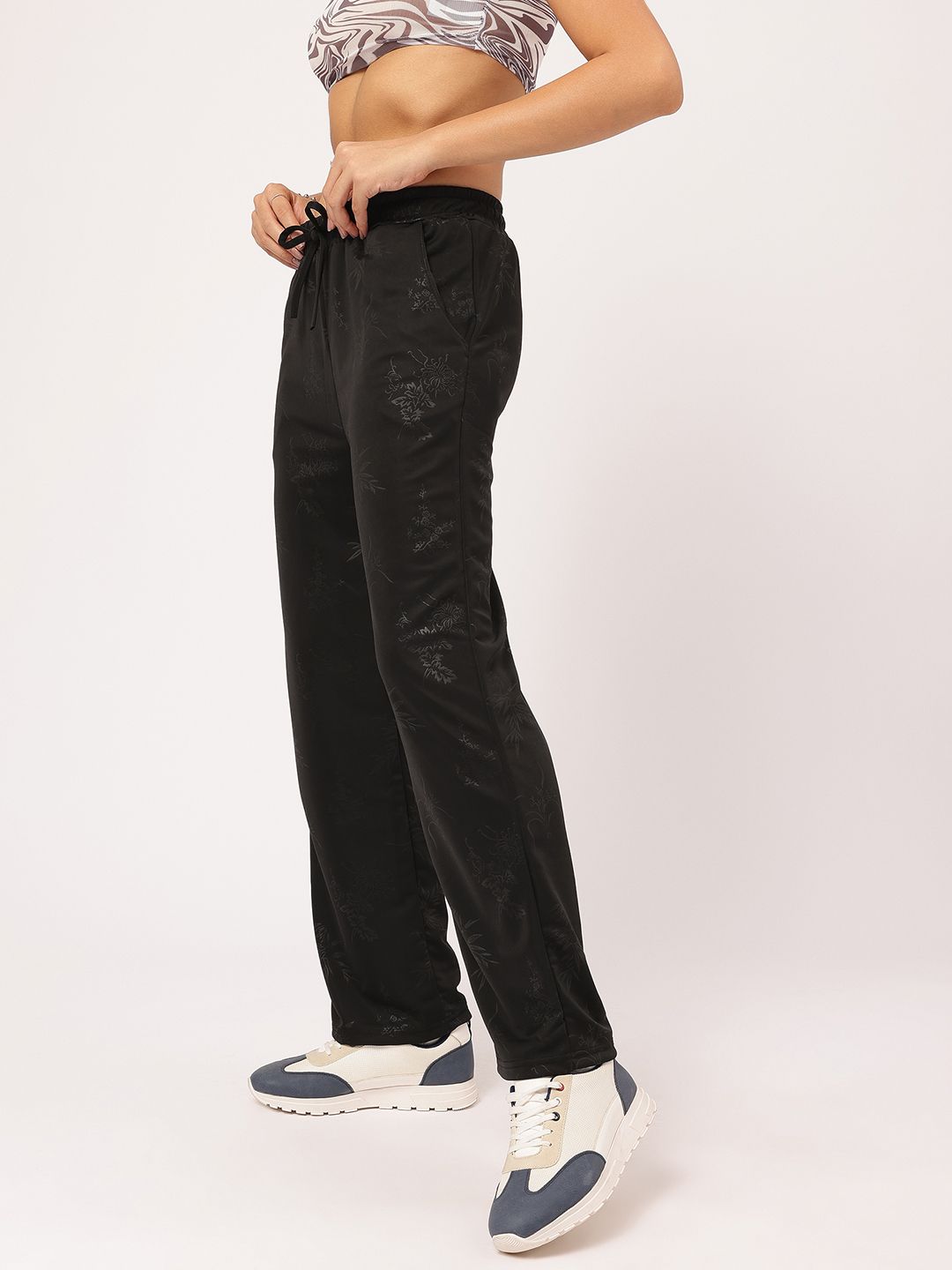 DressBerry Women Black Textured Relaxed Fit Joggers