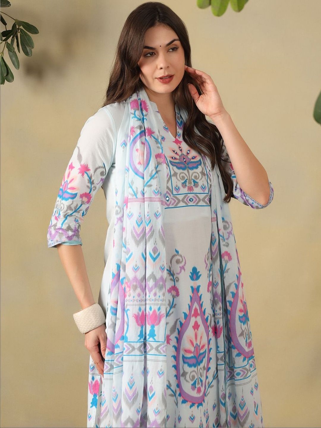 Mamicha Women Ethnic Motifs Printed Regular Pure Cotton Kurta with Trousers & With Dupatta