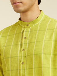Diwas by Manyavar Checked Mandarin Collar Cotton Straight Kurta