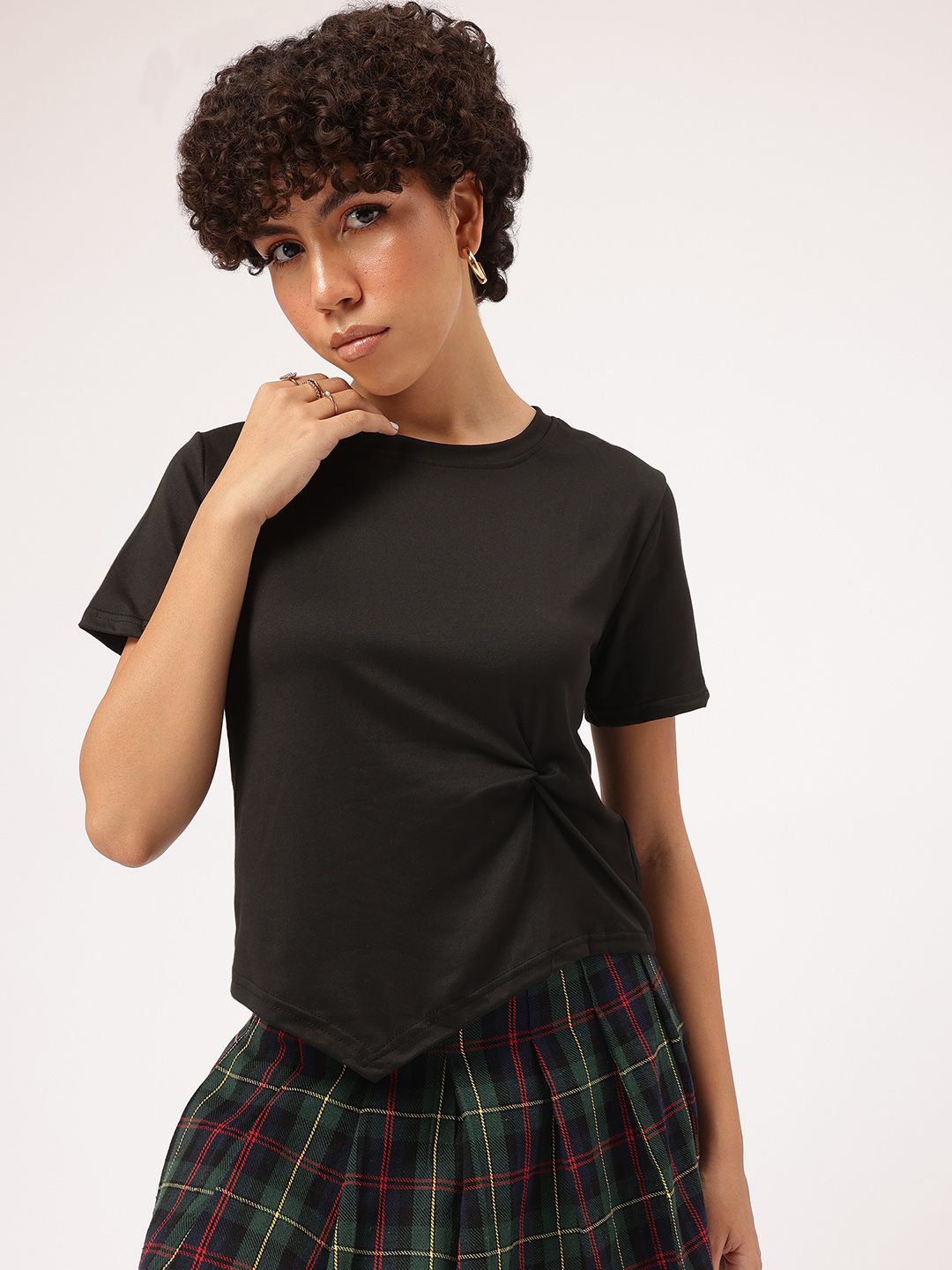 DressBerry Classic Elegance Gathered Detail Asymmetric Hem T-shirt
