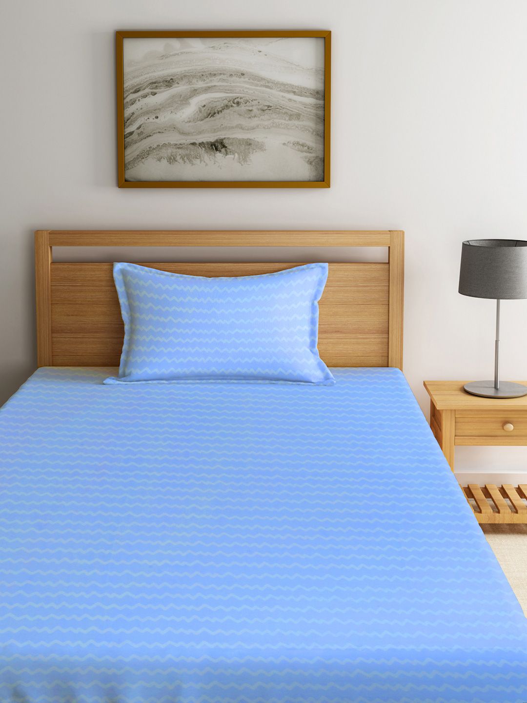 Myntra Elegant Homes Blue Striped 300 TC Single Bedsheet Set