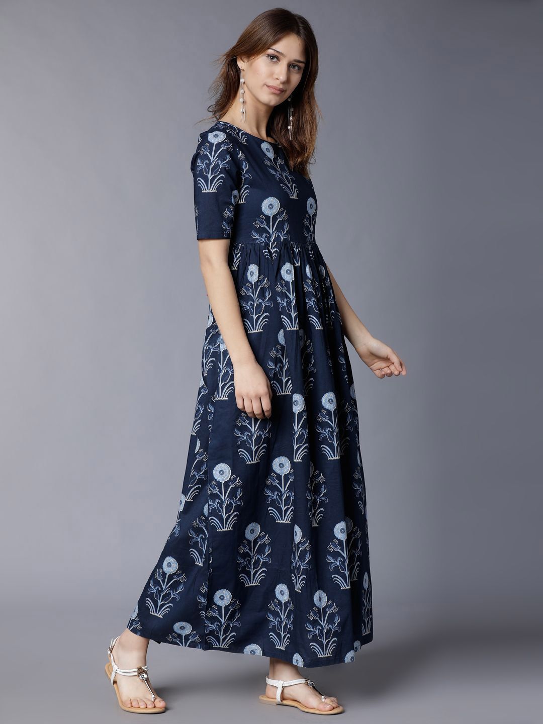 Vishudh Women Cotton Ethnic Motifs Printed Maxi Dress