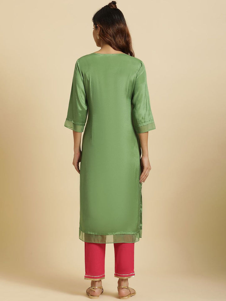 W Embroidered Thread Work Keyhole Neck Straight Kurta