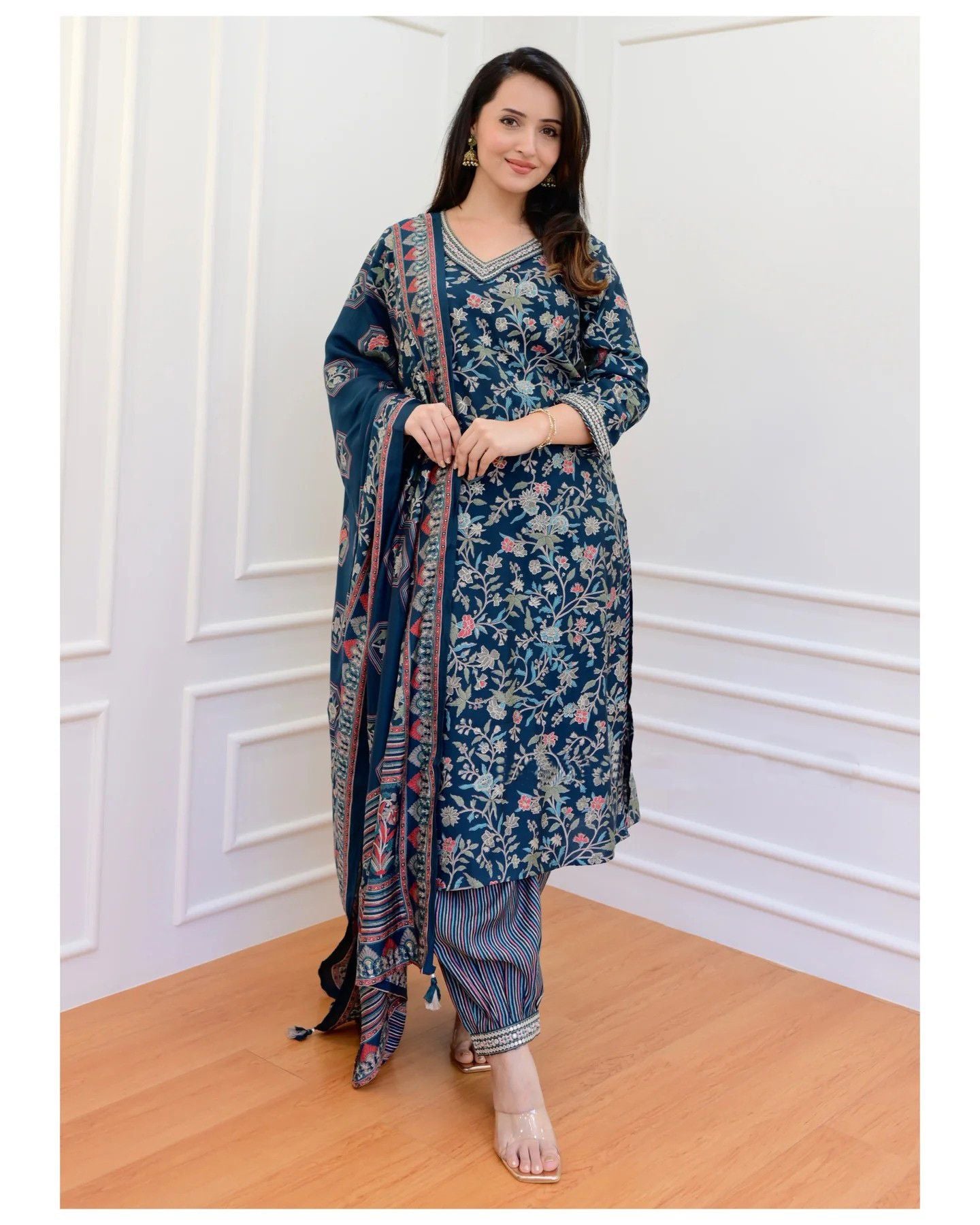 KALINI Women Floral Printed Tiered Kurta with Salwar & With Dupatta