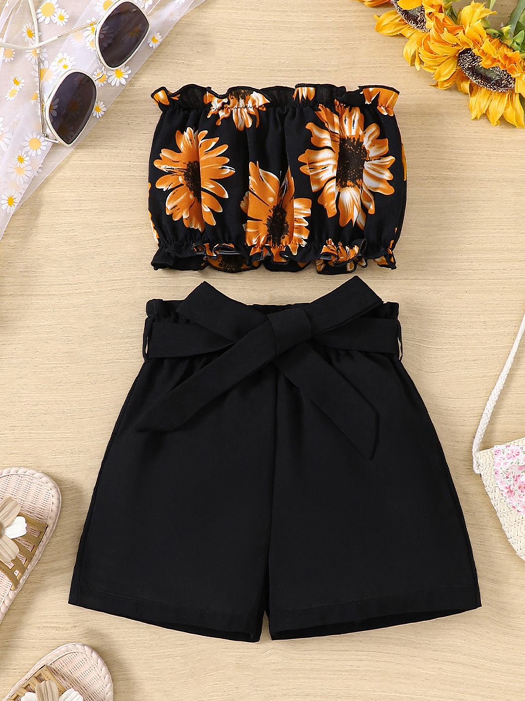 YK Girls Floral Printed Top With Shorts Clothing Set