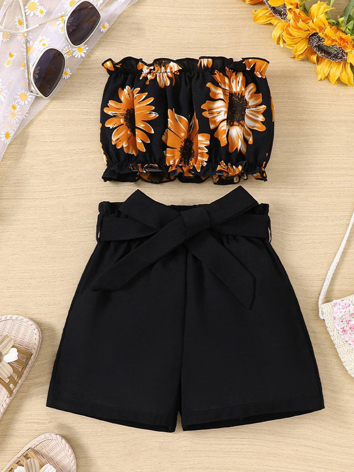 YK Girls Floral Printed Top With Shorts Clothing Set