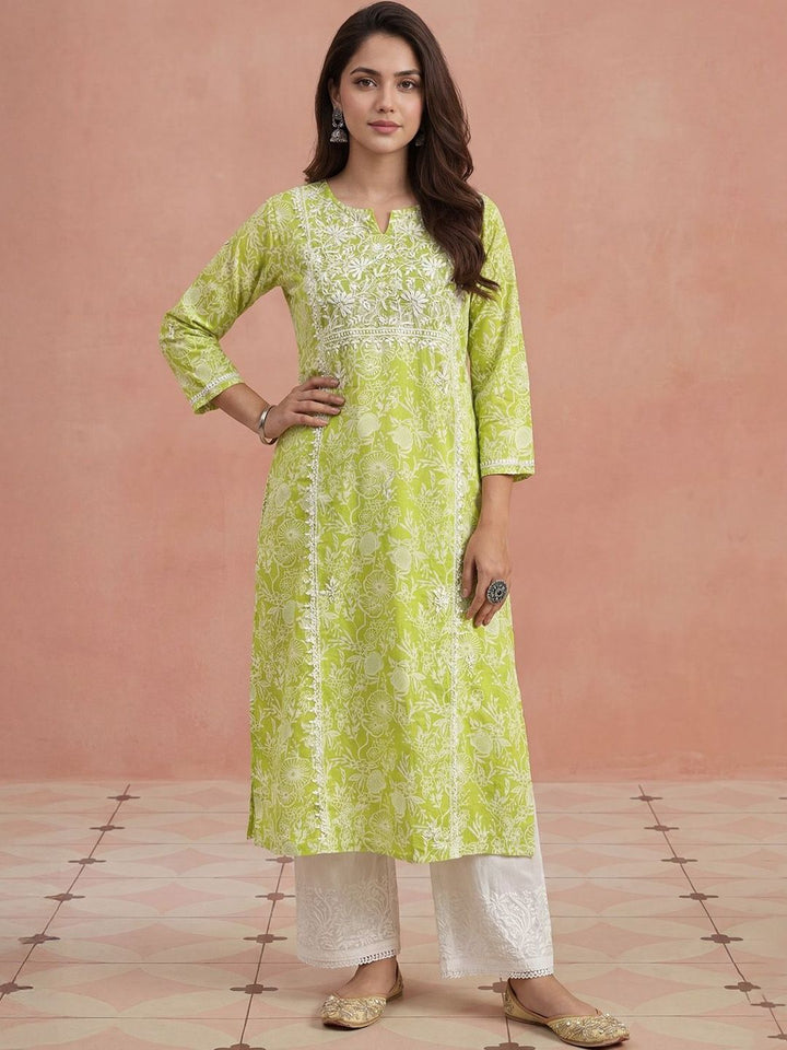 House of Chikankari Women Floral Embroidered Chikankari Kurta