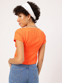 Dressberry Tangerine Flair Dobby Front Tie-Up Top