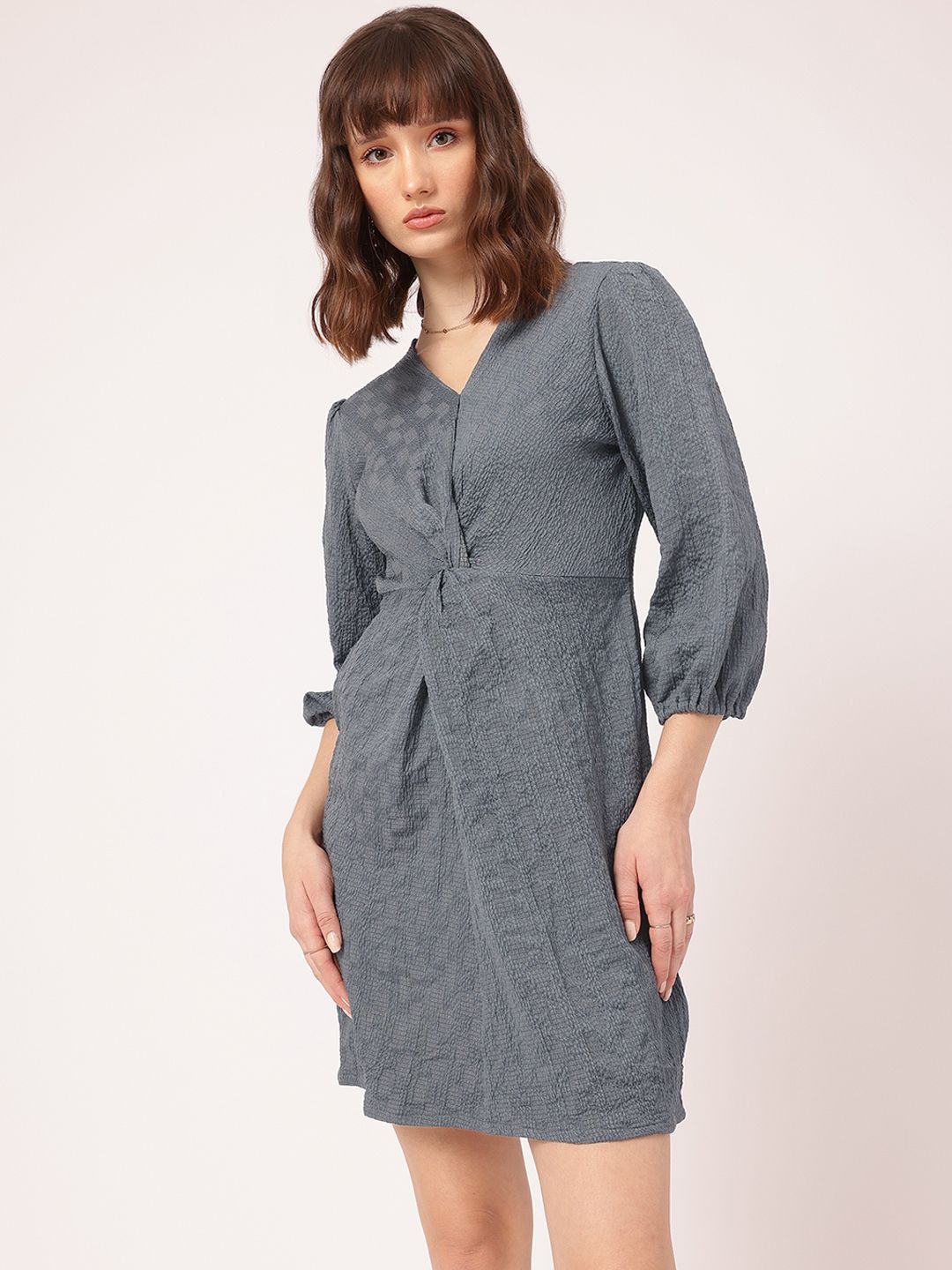 DressBerry Soft Serve Textured Twisted Mini A-line Dress