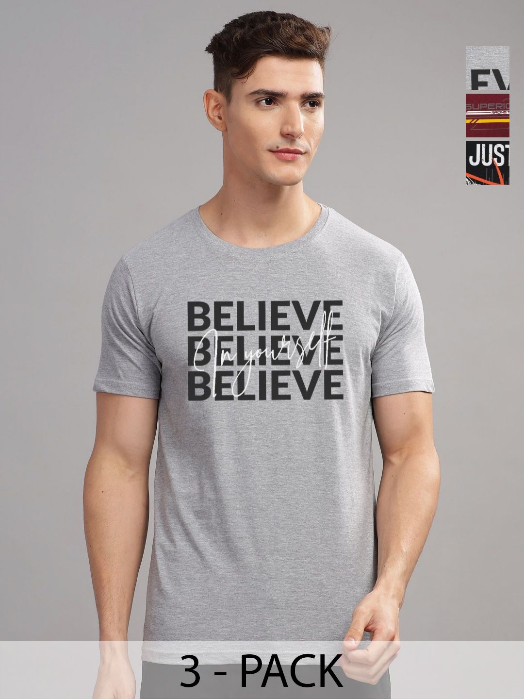ADRO Men Pack Of 3 Typography Printed T-shirt