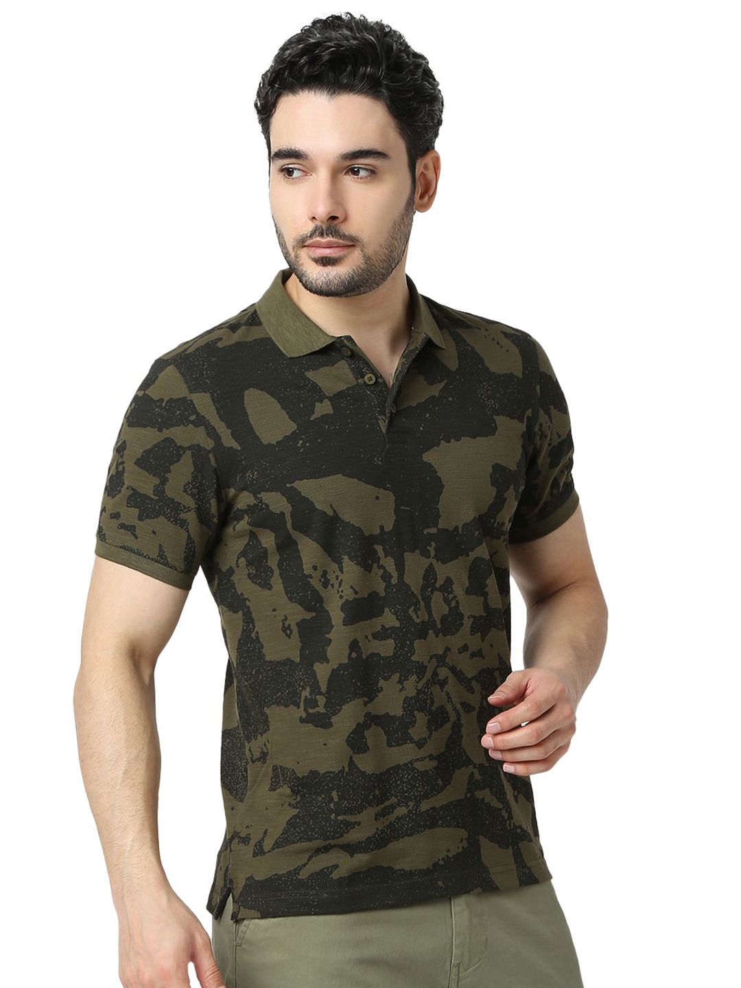 SPYKAR Men Typography Printed Polo Collar Pockets Slim Fit T-shirt