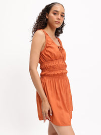Dressberry Tie-Up Neck Smocked Vintage Revival Fit and Flare Dress