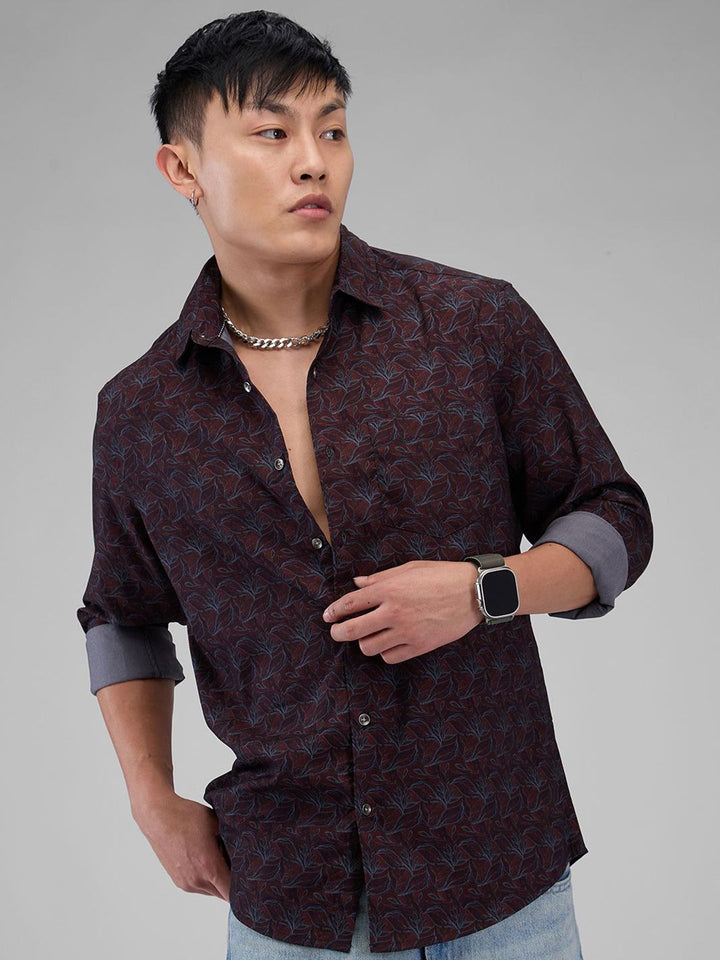 VASTRADO Men Classic Spread Collar Floral Printed Cotton Slim Fit Casual Shirt