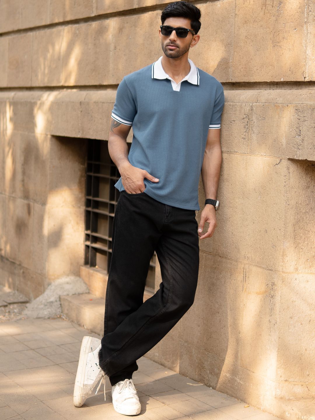 Powerlook Men Solid Polo Collar T-shirt