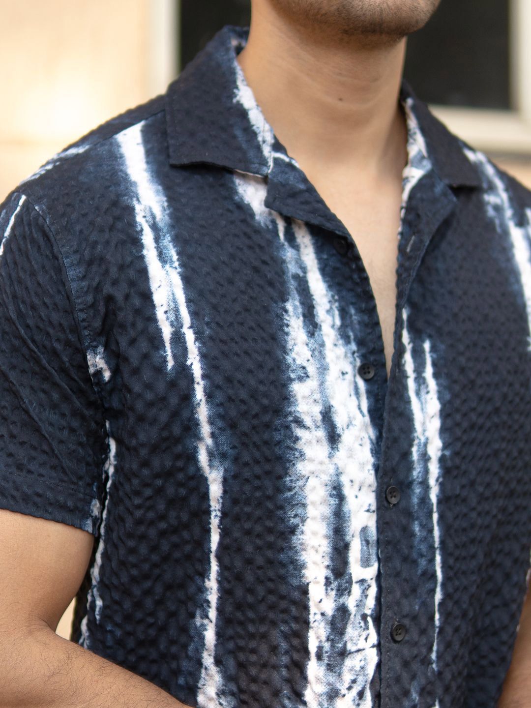 Powerlook Men Navy Blue Printed Regular Fit Half Sleeves Shirt