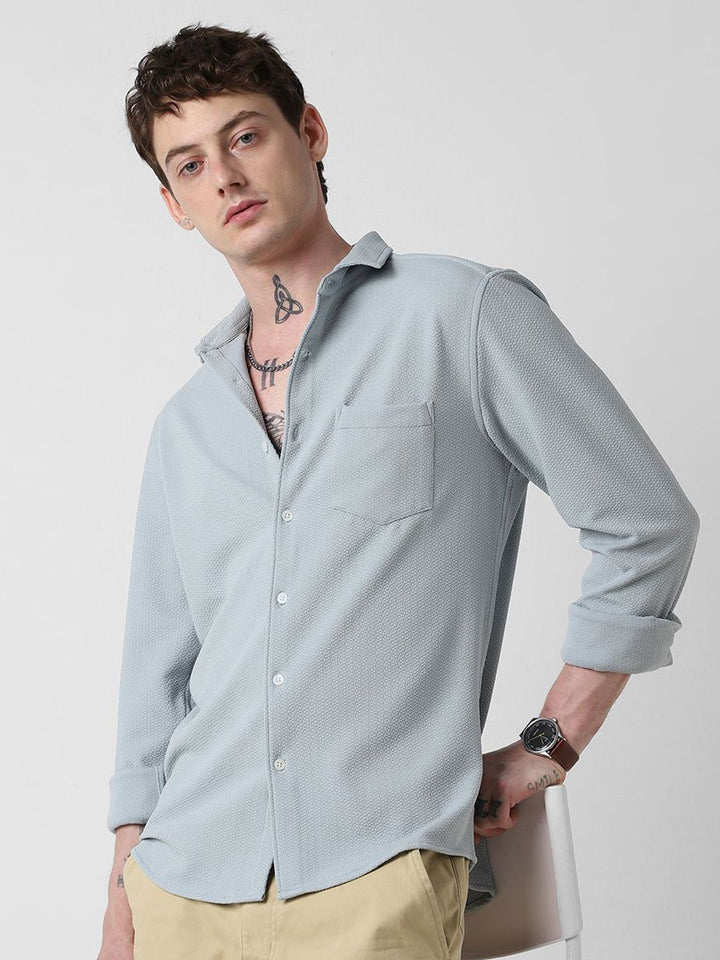 VASTRADO Men Classic Cutaway Collar Textured Slim Fit Casual Shirt
