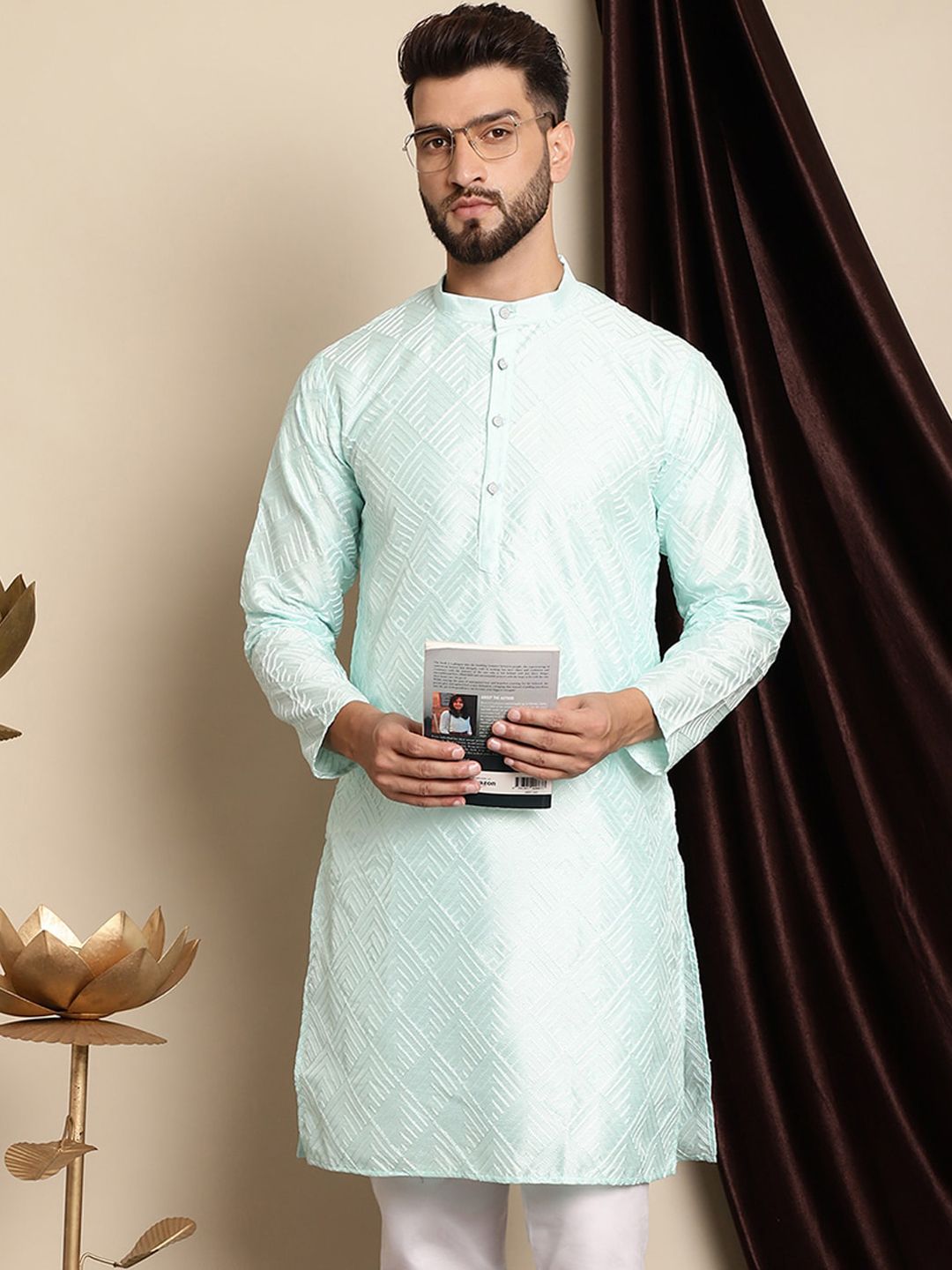 Kerja Benang Sulam Geometri Anouk Kurta Kolar Mandarin