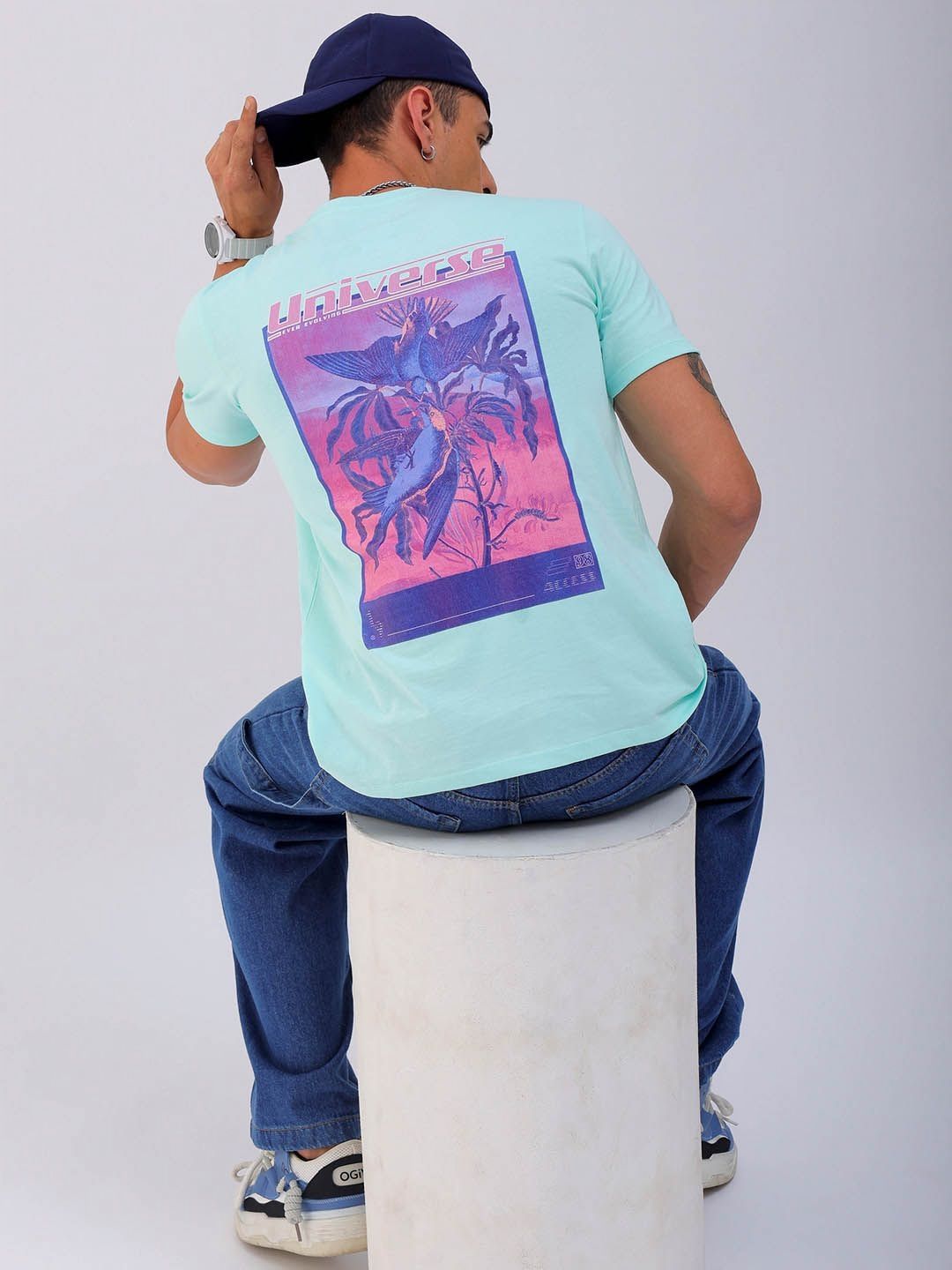The Indian Garage Co Men Graphic Printed Round Neck Pure Cotton Slim Fit T-shirt