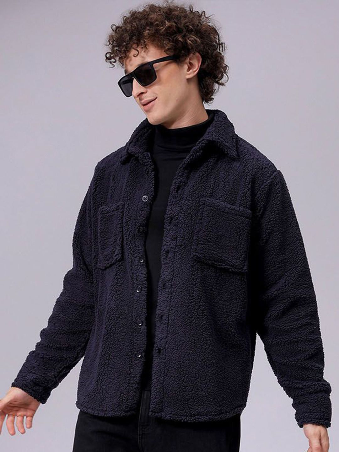 The Indian Garage Co Men Fleece Regular Fit Casual Winter Overshirt