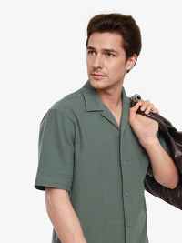 RARE RABBIT Men Comfort Spread Collar Textured Cotton Boxy Casual Shirt