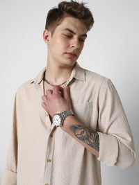 VASTRADO Men Classic Cutaway Collar Textured Slim Fit Casual Shirt