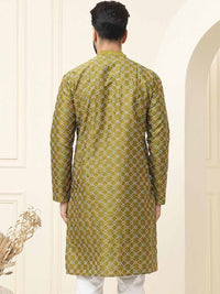 SOJANYA Geometric Embroidered Band Collar Long Sleeves Silk Straight Kurta