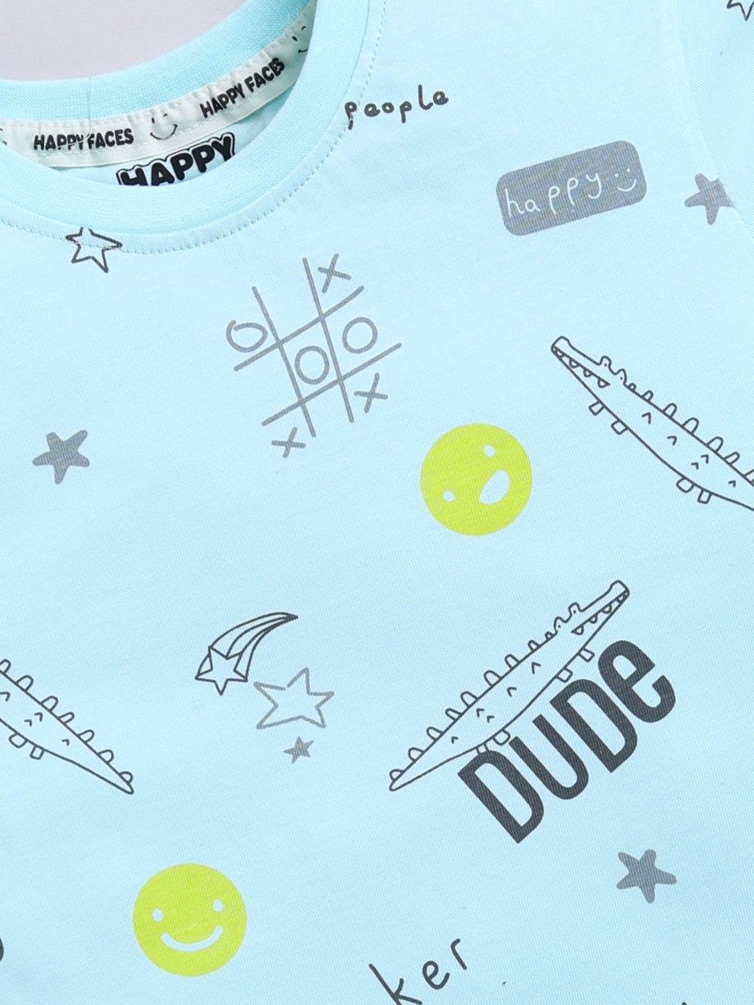 Happy Faces Kids Boys Typography Printed Pure Cotton T-Shirt