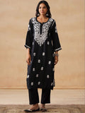 House of Chikankari Women Solid Black Modal Kurta