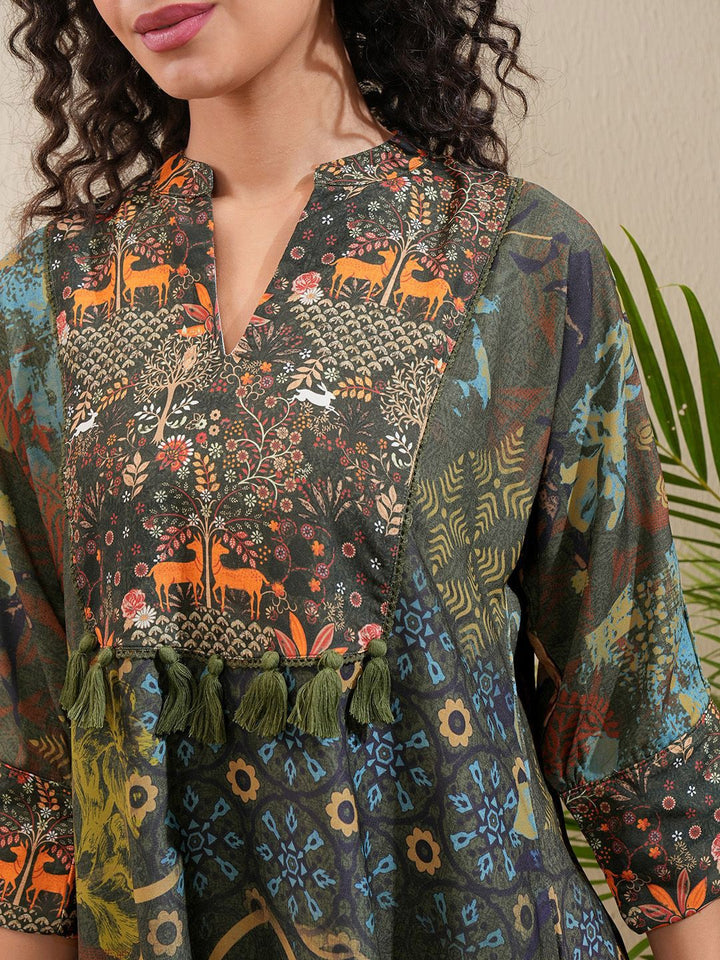 Vishudh Women Floral Printed Mandarin Collar A Line Kurta