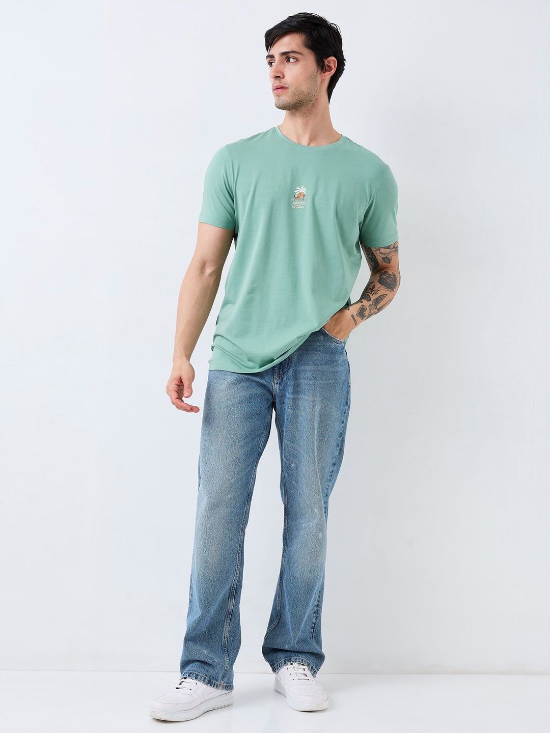 SPYKAR Men Graphic Printed Round Neck Cotton Slim Fit T-shirt