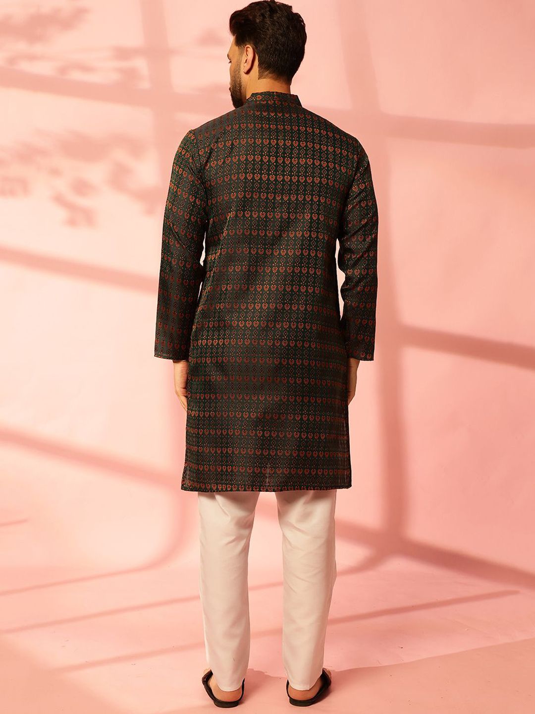 Anouk Ethnic Motifs Printed Jacquard Silk Straight Kurta