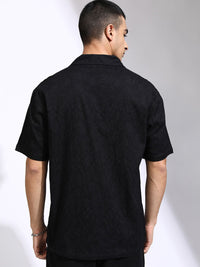 HIGHLANDER Men Jacquard Textured Cuban Collar Relaxed Shirt