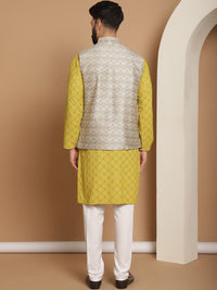 Kurta Sulam Geometik Lelaki Anouk Dengan Jaket Nehru Rekaan Churidar & Tenunan