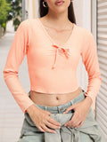 DressBerry Peach Fuzz Texture Twist Fitted Top